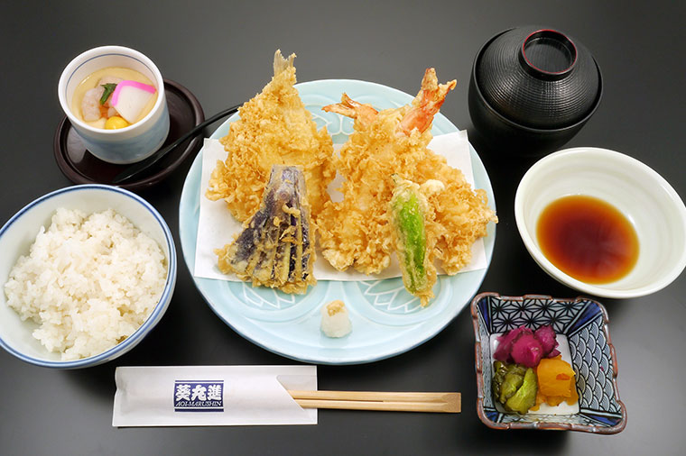 葵丸進・天ぷら丸皿・茶わん蒸し付