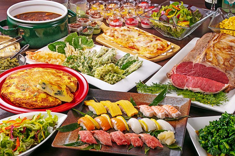 源泉湯の宿千の谷・夕食バイキング